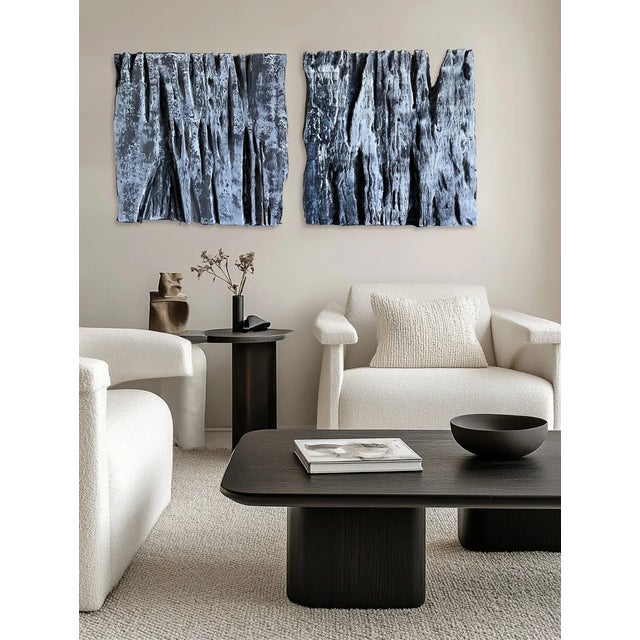 Fabulous and fun hand-crafted 2024 3-dimensional plaster Black Shape with white lime wash geometric designs with a sandy...