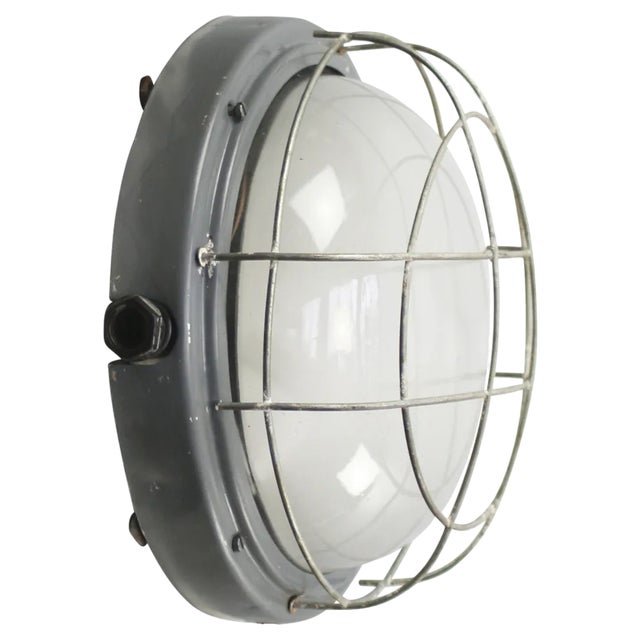 Vintage Industrial Frosted Glass Wall Light For Sale