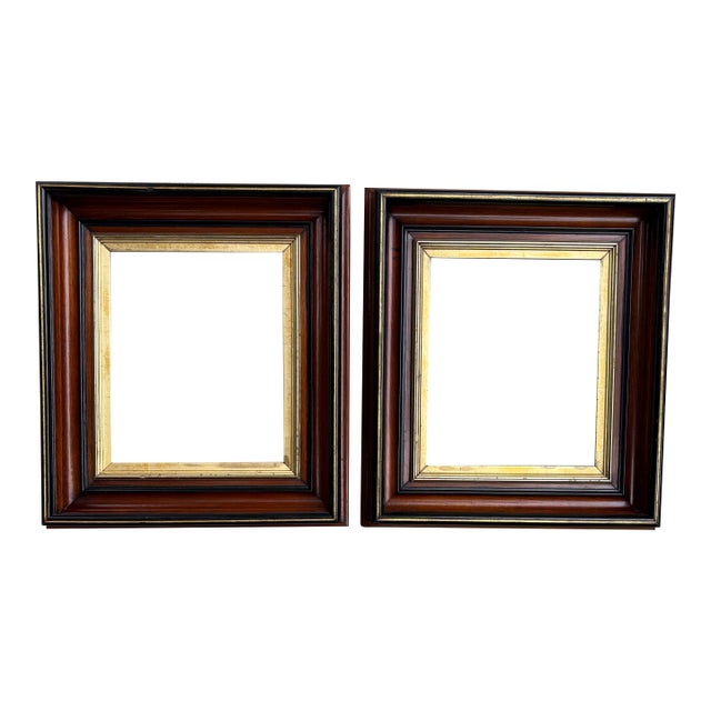 Antique Walnut Wood Handmade Gilded Insert Deepwell Frames for Oil Paintings, a Pair For Sale