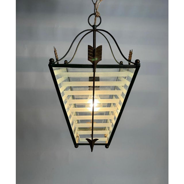 1930s Italian Art Deco Metal and Glass Lantern, 1930s For Sale - Image 5 of 12