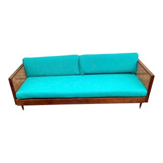 Mid 20th Century Mid-Century Modern Walnut and Cane Sofa For Sale