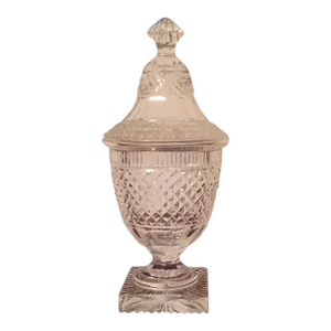 19th Century English Regency Anglo Irish Cut Glass Crystal Urn Covered Vase