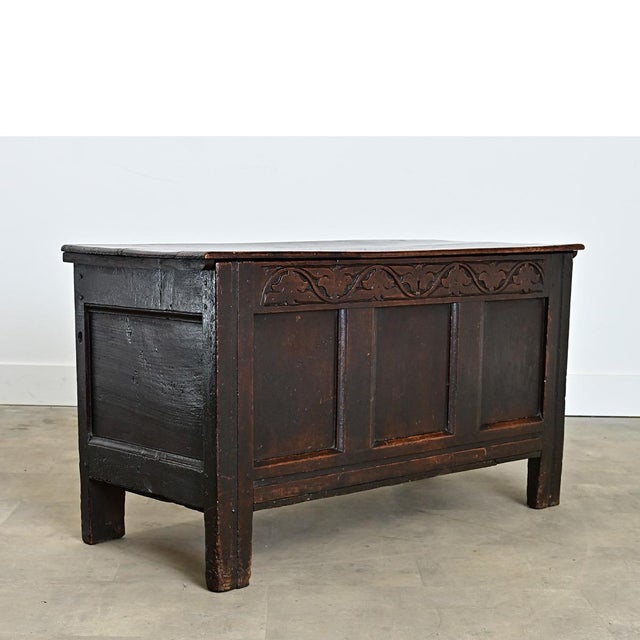 Wood French 19th Century Solid Oak Carved Coffer For Sale - Image 7 of 11