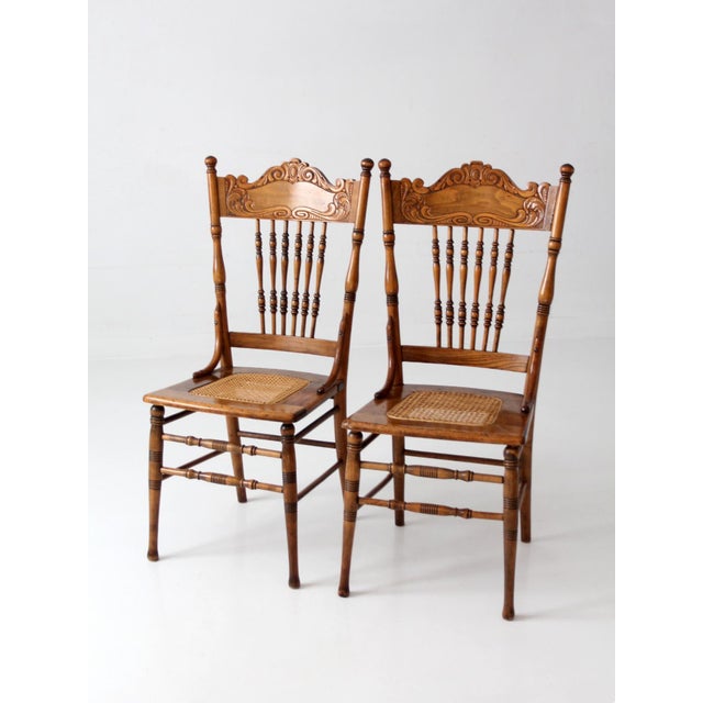 Victorian Antique Victorian Pressed Back Cane Seat Chairs Pair For Sale - Image 3 of 17
