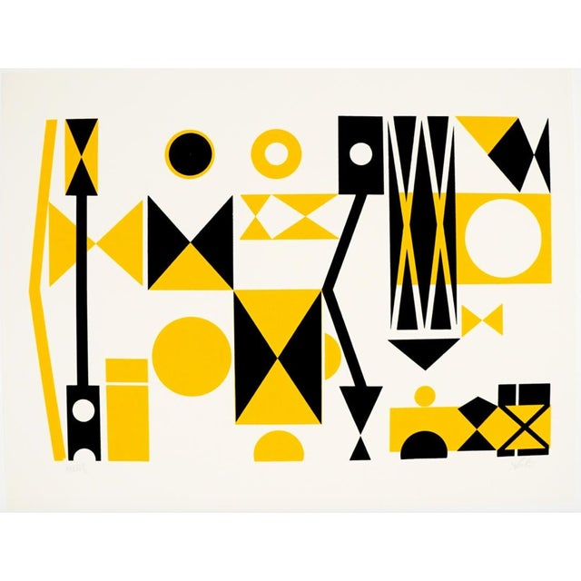 Modern Modern Yellow and Black Geometric Lithograph by Soto For Sale - Image 3 of 3