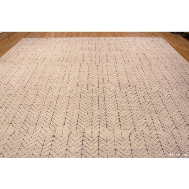 Textile Nazmiyal Collection Large Primitive Motif Ivory Modern Area Rug For Sale - Image 7 of 8