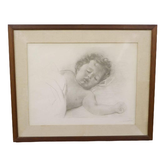 Messina, a Sleeping Child, 2000s, Pencil Drawing on Paper, Framed For Sale