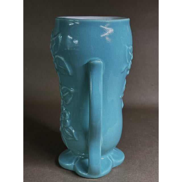1940s 1940s 7.5 Inch Luster Green Floral Vase. Double-Handled Mid-Century Modern Period. For Sale - Image 5 of 6