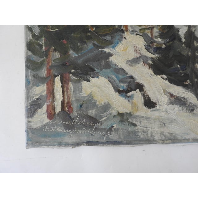 Vintage Norwegian Snowy Winter Forest Landscape Painting For Sale In Seattle - Image 6 of 8