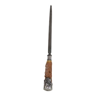 Knife Sharpening Rod Honing Steel 925 Sterling Silver Ornate Antler Handle 5144b For Sale