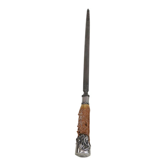 Knife Sharpening Rod Honing Steel 925 Sterling Silver Ornate Antler Handle 5144b For Sale