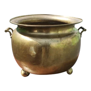 Large Russian Hand Hammered Brass Two Handle Footed Jardiniere Planter