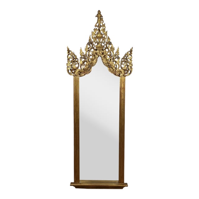 Antique Giltwood Burmese Shrine Mirror, Circa 19th Century For Sale