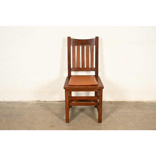 Mission Limbert Antique Mission Oak Arts & Crafts Side Chair or Dining Chair, Circa 1910 For Sale - Image 3 of 12