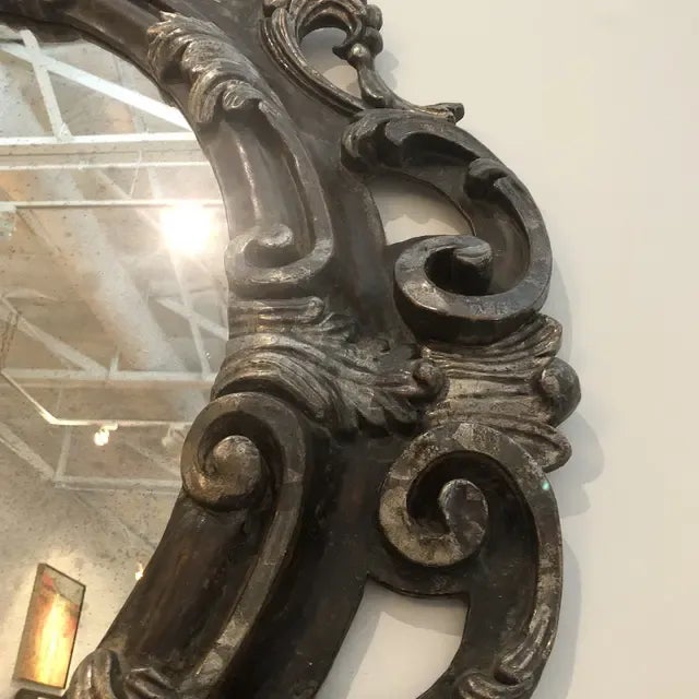 1990s Italian Carved Wooden Oval Mirror For Sale - Image 4 of 9