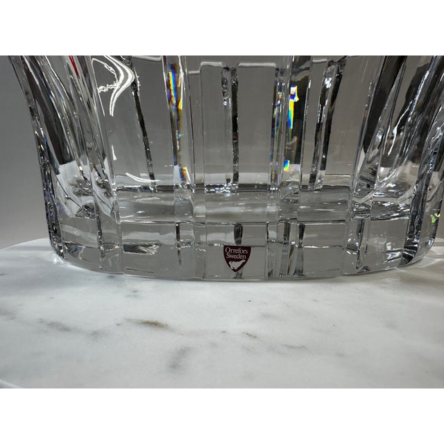 Transparent Gunnar Cyrén for Orrefors “Stenhammar” Large Cut Crystal Oval Bowl, Sweden For Sale - Image 8 of 10