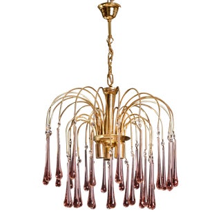 Lady Emily, Pink Drops Murano Chandelier, 1970s For Sale