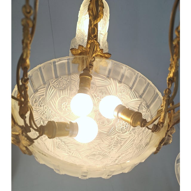 Gold Art Deco Chandelier from Hettier & Vincent, France, 1920s For Sale - Image 8 of 11