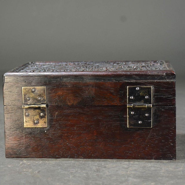 Vintage Carved Wood Jewelry Box With Dragon Motif & Brass Hardware For Sale In Los Angeles - Image 6 of 6