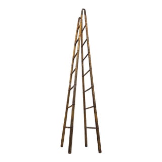 19th Century French Bamboo Folding Double Library Ladder For Sale