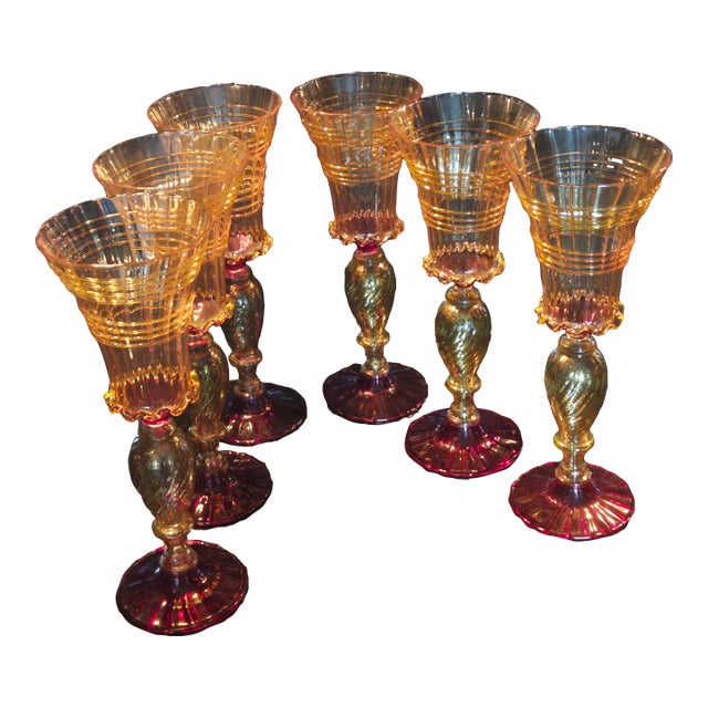 Vintage Italian Murano Wine Glasses - Set of 6 For Sale