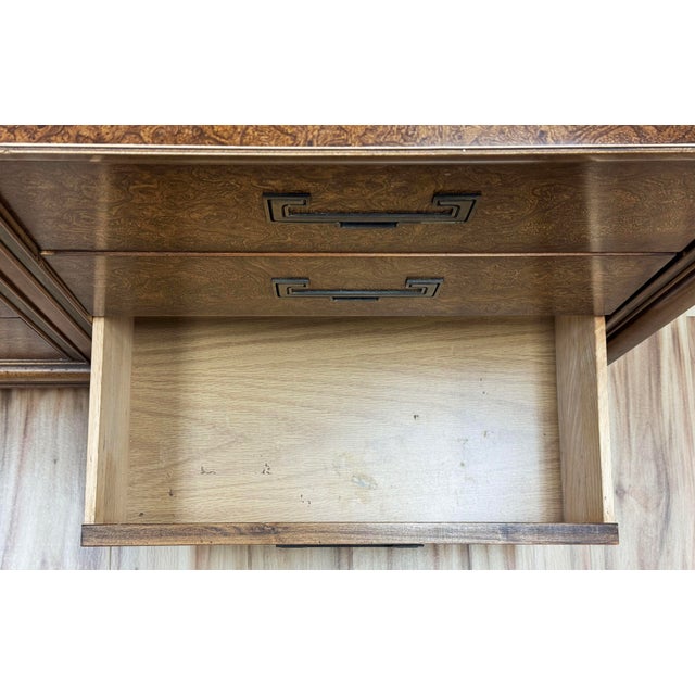 Vintage Founders Furniture Burl Wood Nine Drawer Lowboy Dresser For Sale - Image 11 of 12