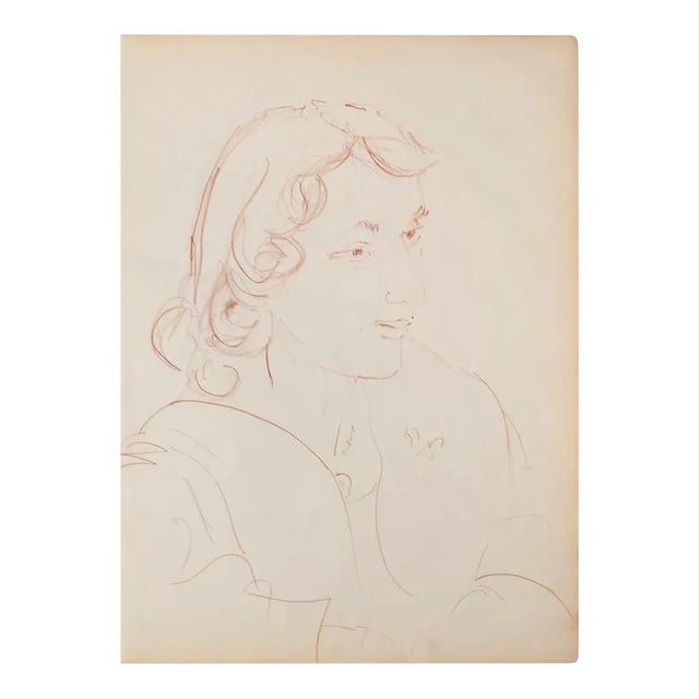 Portrait - Original Pastel on Ivory Paper - 1950 Mid-20th Century For Sale