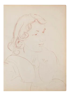 Portrait - Original Pastel on Ivory Paper - 1950 Mid-20th Century