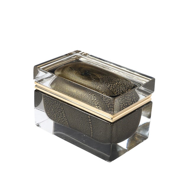 Modernist Hand-Blown Murano Glass Box in Black W/ 24Karat Gold Flecks & Brass For Sale - Image 13 of 18
