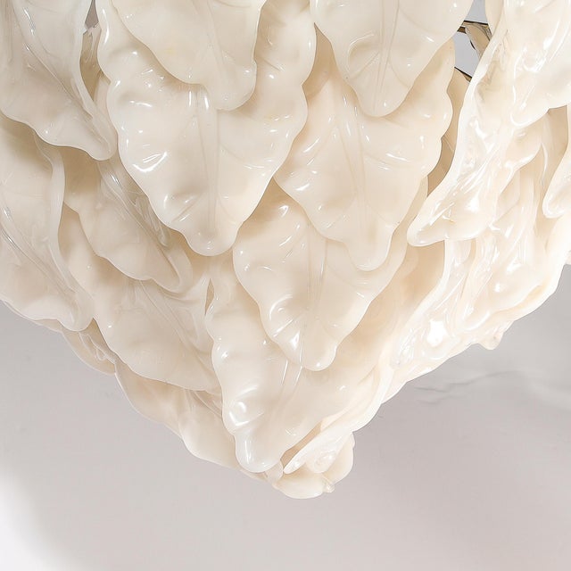 Mid-Century Modernist Mazzega Murano Glass Leaf Chandelier For Sale - Image 11 of 11