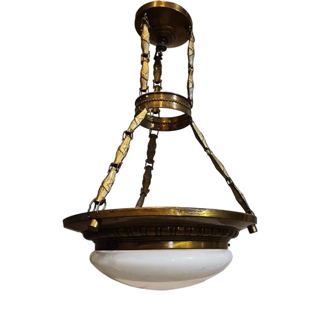 Art Deco Brass Chandelier, 1920s For Sale