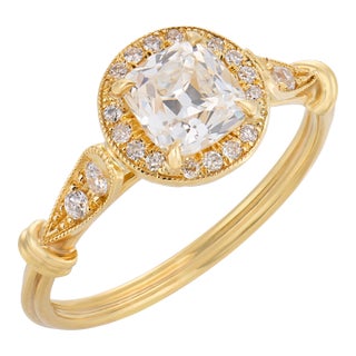 Vintage Gia Diamond 18k Yellow Gold Engagement Ring, Size 6 For Sale