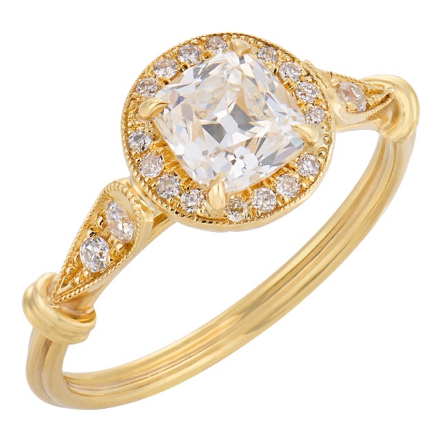 Vintage Gia Diamond 18k Yellow Gold Engagement Ring, Size 6 For Sale