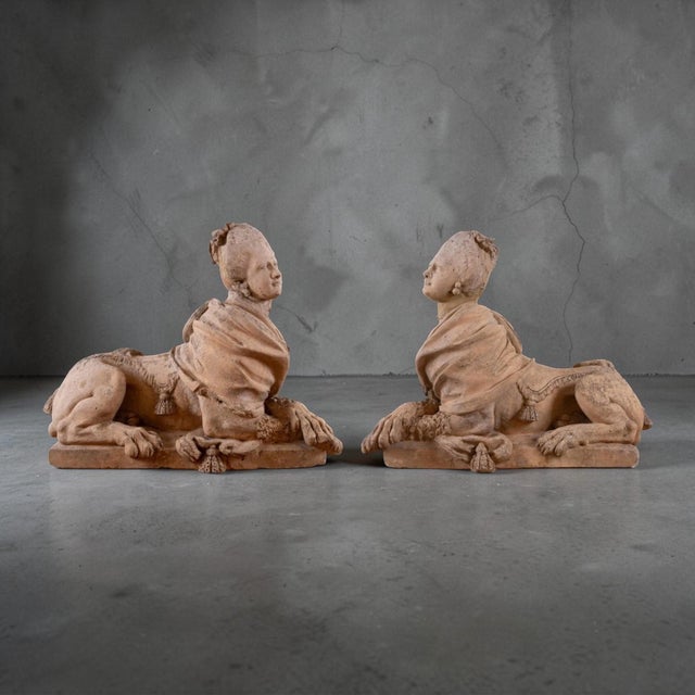 18th Century European Pair of Terracotta Sphinexes For Sale - Image 4 of 4