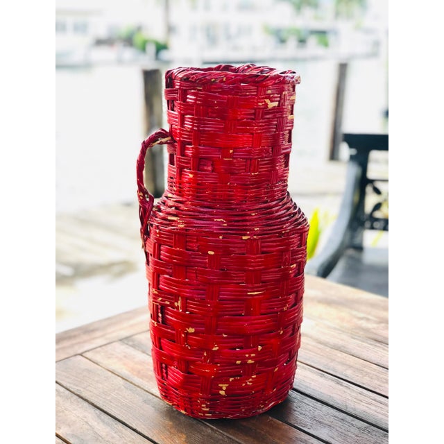 Wood Vintage Red Wicker Jug For Sale - Image 7 of 11