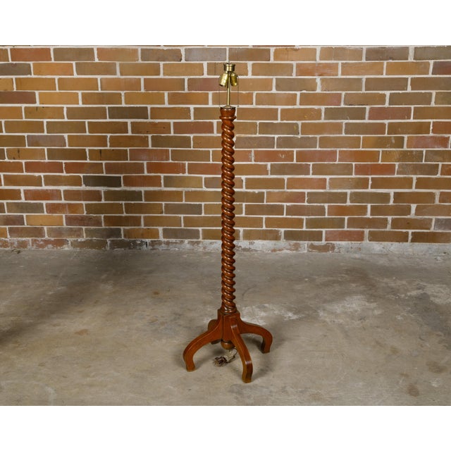 English English Turn of the Century Oak Barley Twist Floor Lamp with Quadripod Base For Sale - Image 3 of 9