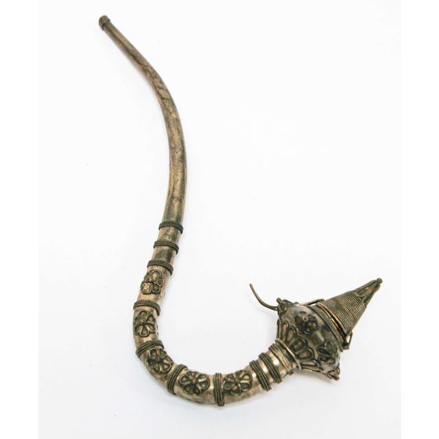 Asian Metal Filigree Opium Pipe, Silver Plate, Chinoiserie Style, 1920 For Sale - Image 10 of 17