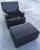 Sleek black patent leather club chair and ottoman, manner of Edward Wormley for Dunbar-Berne, circa 1957. Piece...