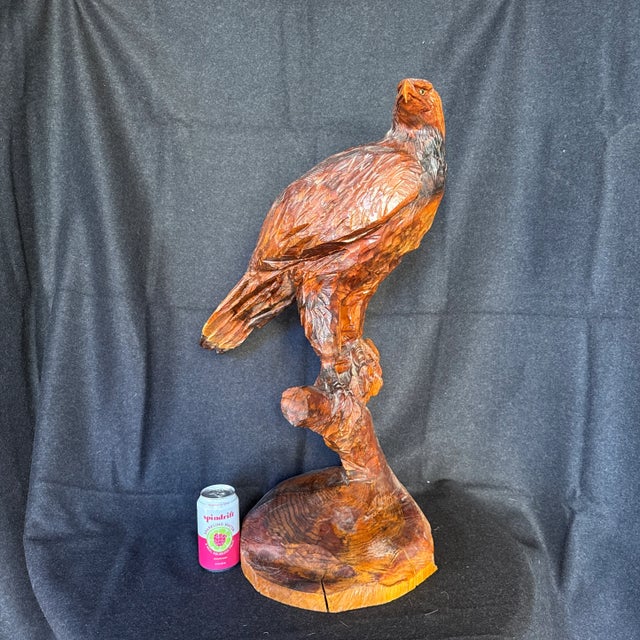 Burnt Umber 1950s Wood Carving of Golden Eagle. For Sale - Image 8 of 9