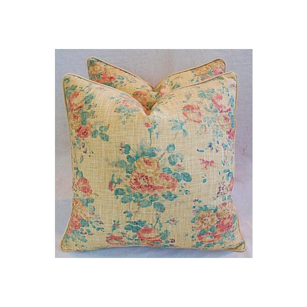 Ralph Lauren Floral Linen & Velvet Feather/Down Pillows 24" Square