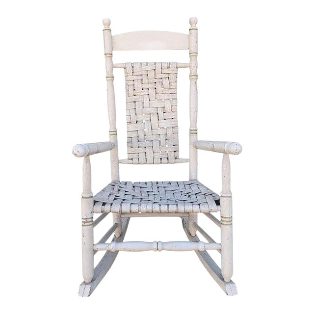 19thc Oyster Painted Wooden Rocking Chair For Sale