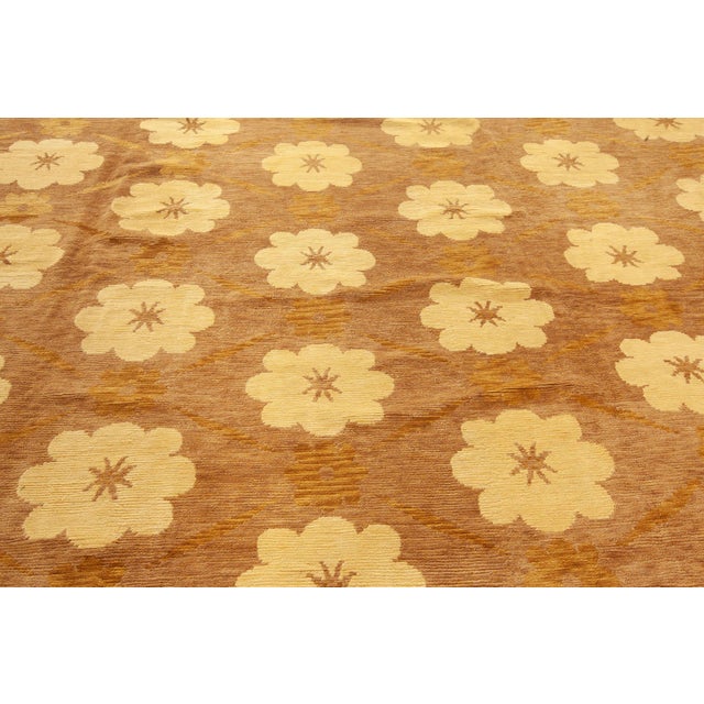Modern Transitional Wool and Silk Rug with Classic Floral Motif by Doris Leslie Blau Color: beige, brown, yellow Material:...