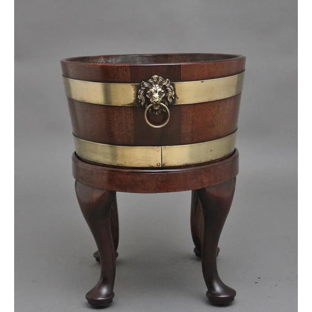 Late 18th Century 18th Century Mahogany and Brass Bound Oval Wine Cooler with Stand, 1770s, Set of 2 For Sale - Image 5 of 12