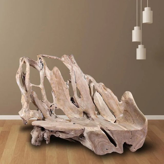 Wood Modern Free Form Teak Root Bench 29 For Sale - Image 7 of 12