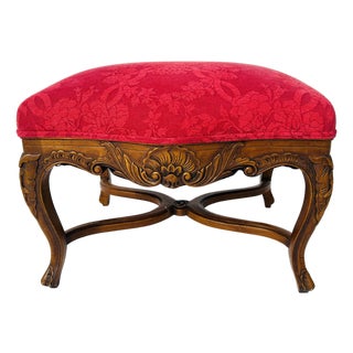 90's Vintage French Style Red Upholstery Footstool For Sale