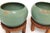Pair of Vintage Mint Green Ceramic Planters on Wrapped Wood Stands For Sale - Image 11 of 17