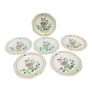 Antique Hand-Painted Calyx Ware Small Floral Plates- Set of 6 For Sale