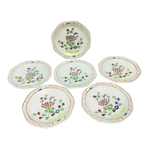 Antique Hand-Painted Calyx Ware Small Floral Plates- Set of 6