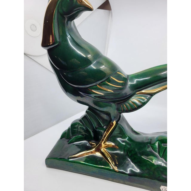 Lemanceau Charles, Sculpture Royal Pheasant by Charles Lemanceau for the Saint Clément Factory (C. 1930), 1920s, Ceramic & Enamel & Gold Leaf For Sale - Image 9 of 18