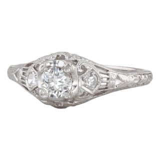 Early 20th Century Art Deco Traub Orange Blossom 0.37ct Diamond Engagement Ring 18k White Gold, Size 7 For Sale